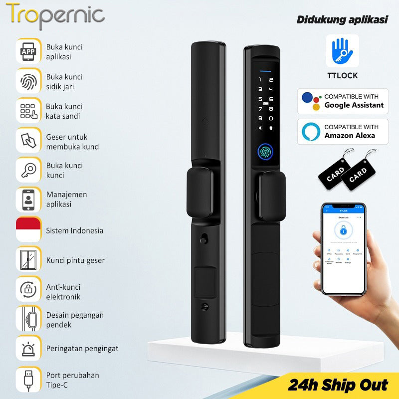 TTLOCK Waterproof Smart Door Lock Indonesia System 5 In 1 Kunci Pintu Sliding Geser Fingerprint Kunci Pintu Rumah for Aluminum Door