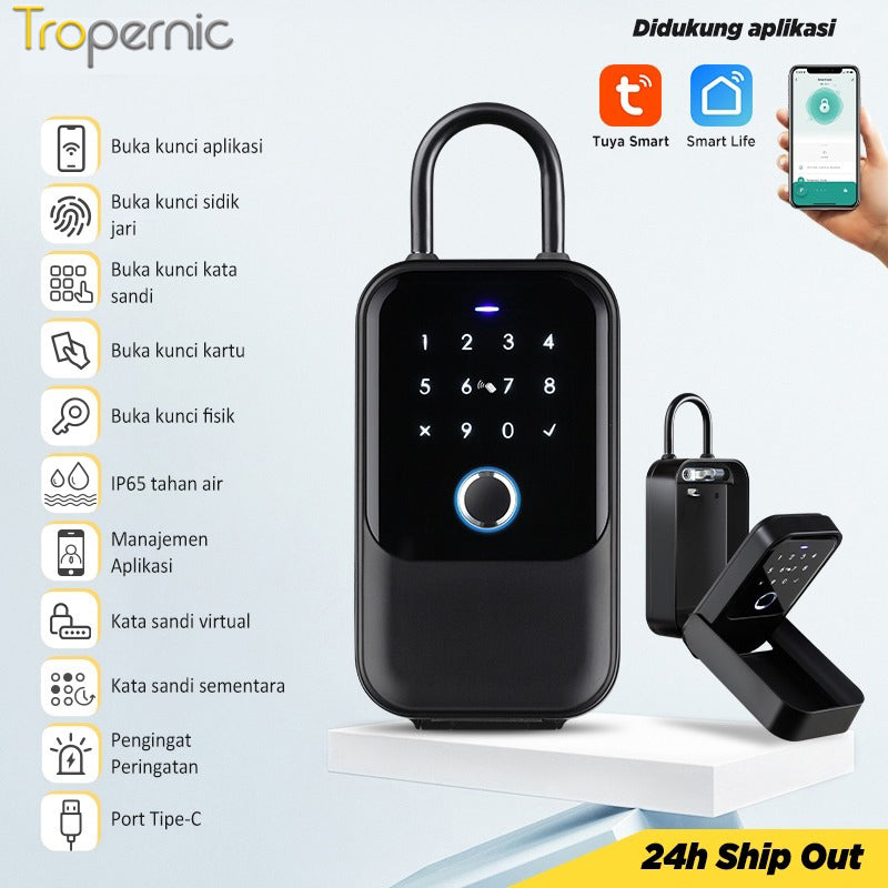 Tuya Bluetooth Smart Key Safe Box Kotak Kunci Dinding Digit Alloy Electronic Safe Deposit Box Portable Waterproof Key Box