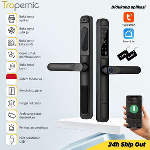Tuya Smart Door Lock with Doorbell Fingerprint Kunci Pintu Geser Mendukung Bahasa Indonesia Pssword Smart Lock Pintu Rumah for Sliding Aluminum Door