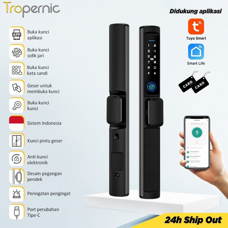 Tuya Smart Door Lock IP65 Waterproof Kunci Pintu Geser Indonesia 5 In 1 Kunci Pintu Rumah with Electronic Anti Lock for Aluminum Door