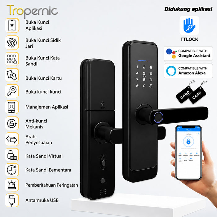 TTLOCK Bluetooth Smart Door Lock with Doorbell Kunci Pintu Sidik Jari APP Remote Unlock Password Kunci Pintu for Home Hotel Office