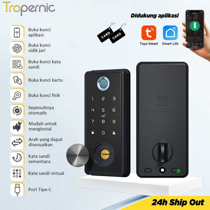 Tuya Smart Door Lock Fully Automatic Digital Lock Fingerprint Kunci Pintu Kamar without Handle Smart Home Password Electronic lock