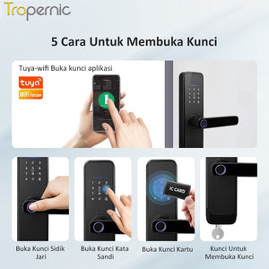 Tuya Kunci Pintu 5 In 1 Smart Door Lock with Doorbell Indonesia Kunci Pintu Sidik Jari Password Kunci Pintu Kamar with Electronic Anti-Lock