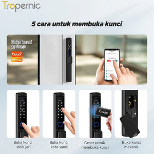 Tuya Smart Door Lock IP65 Waterproof Kunci Pintu Geser Indonesia 5 In 1 Kunci Pintu Rumah with Electronic Anti Lock for Aluminum Door