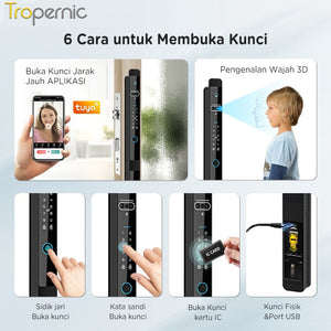 Kunci Pintu Digital Tuya Smart Door Lock 6 In 1 Face Recognition Full Otomatis Camera Intercom Live Video via APP Pintu Sliding Geser Besi Aluminium Slim Lock