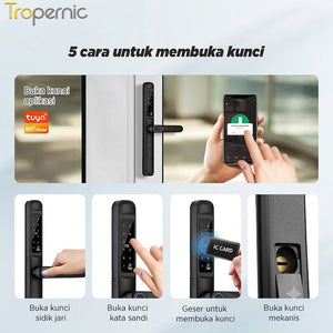 Tuya Smart Door Lock with Doorbell Fingerprint Kunci Pintu Geser Mendukung Bahasa Indonesia Pssword Smart Lock Pintu Rumah for Sliding Aluminum Door