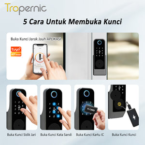 Tuya Smart Door Lock Dengan Penutup Tahan Air Buka Kunci Aplikasi Fingerprint Waterproof Kunci Pintu Rumah Pintu Besi Kayu Rim Lock Anti Maling Struktur Mekanis