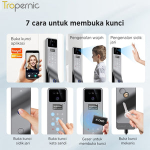 Indonesia Tuya Fully Automatic Smart Door Lock 7 In 1 Kunci Pintu Rumah with HD Camera Palmprint Face Unlock Interkom Dua Arah Kunci Pintu