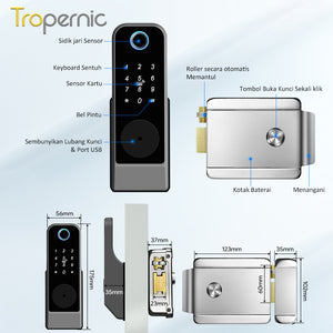 Tuya Smart Door Lock Dengan Penutup Tahan Air Buka Kunci Aplikasi Fingerprint Waterproof Kunci Pintu Rumah Pintu Besi Kayu Rim Lock Anti Maling Struktur Mekanis