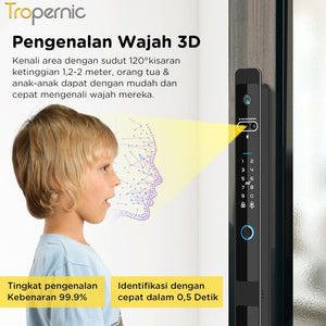 Kunci Pintu Digital Tuya Smart Door Lock 6 In 1 Face Recognition Full Otomatis Camera Intercom Live Video via APP Pintu Sliding Geser Besi Aluminium Slim Lock