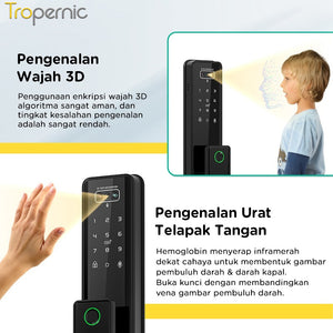 7 In 1 Tuya Smart Door Lock Suara Bahasa Indonesia Pengenalan Wajah Fingerprint Fully Automatic Kunci Pintu Rumah Kamera Intercom Video Live Untuk Pintu Kayu