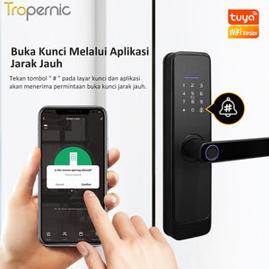 Tuya Kunci Pintu 5 In 1 Smart Door Lock with Doorbell Indonesia Kunci Pintu Sidik Jari Password Kunci Pintu Kamar with Electronic Anti-Lock