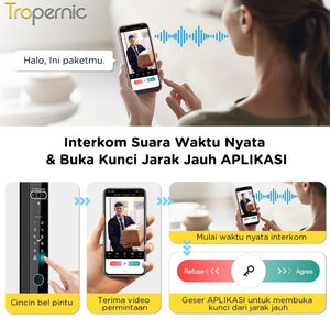 Kunci Pintu Digital Tuya Smart Door Lock 6 In 1 Face Recognition Full Otomatis Camera Intercom Live Video via APP Pintu Sliding Geser Besi Aluminium Slim Lock