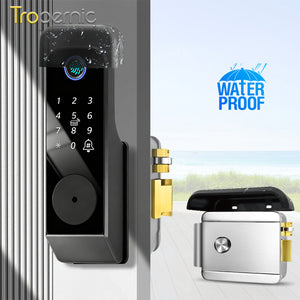 Tuya Smart Door Lock Dengan Penutup Tahan Air Buka Kunci Aplikasi Fingerprint Waterproof Kunci Pintu Rumah Pintu Besi Kayu Rim Lock Anti Maling Struktur Mekanis
