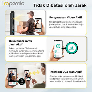 Kunci Pintu Digital Tuya Smart Door Lock 6 In 1 Face Recognition Full Otomatis Camera Intercom Live Video via APP Pintu Sliding Geser Besi Aluminium Slim Lock
