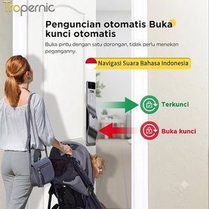 Indonesia Tuya Fully Automatic Smart Door Lock 7 In 1 Kunci Pintu Rumah with HD Camera Palmprint Face Unlock Interkom Dua Arah Kunci Pintu