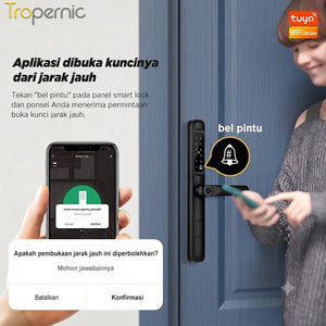 Tuya Smart Door Lock with Doorbell Fingerprint Kunci Pintu Geser Mendukung Bahasa Indonesia Pssword Smart Lock Pintu Rumah for Sliding Aluminum Door
