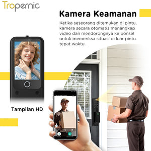7 In 1 Tuya Smart Door Lock Suara Bahasa Indonesia Pengenalan Wajah Fingerprint Fully Automatic Kunci Pintu Rumah Kamera Intercom Video Live Untuk Pintu Kayu