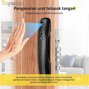 Tuya Smart Door Lock 7 In 1 Kunci Pintu with Camera Pengawasan Video 3D Facial Recognition Palm Print Unlocking Fully Automatic Kunci Pintu Rumah with APP Remote Unlock Two Way Intercom