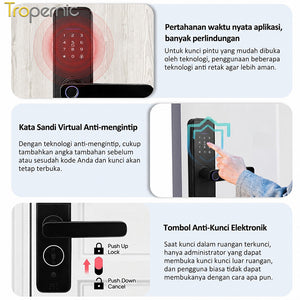 Tuya Kunci Pintu 5 In 1 Smart Door Lock with Doorbell Indonesia Kunci Pintu Sidik Jari Password Kunci Pintu Kamar with Electronic Anti-Lock