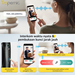 Tuya Smart Door Lock 7 In 1 Kunci Pintu with Camera Pengawasan Video 3D Facial Recognition Palm Print Unlocking Fully Automatic Kunci Pintu Rumah with APP Remote Unlock Two Way Intercom