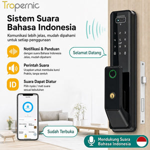 7 In 1 Tuya Smart Door Lock Suara Bahasa Indonesia Pengenalan Wajah Fingerprint Fully Automatic Kunci Pintu Rumah Kamera Intercom Video Live Untuk Pintu Kayu