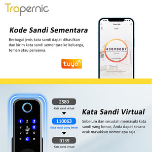 Tuya Smart Door Lock Dengan Penutup Tahan Air Buka Kunci Aplikasi Fingerprint Waterproof Kunci Pintu Rumah Pintu Besi Kayu Rim Lock Anti Maling Struktur Mekanis