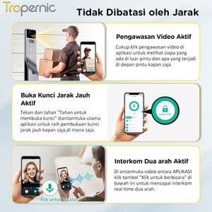 Indonesia Tuya Fully Automatic Smart Door Lock 7 In 1 Kunci Pintu Rumah with HD Camera Palmprint Face Unlock Interkom Dua Arah Kunci Pintu