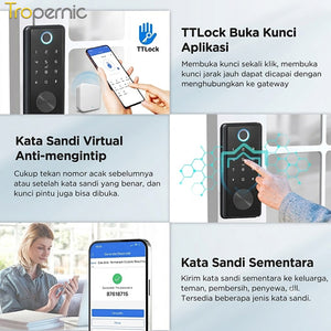TTLOCK Digital Lock Fully Automatic Fingerprint Smart Door Lock Kunci Pintu Kamar without Handle Smart Home Password Kunci Pintu