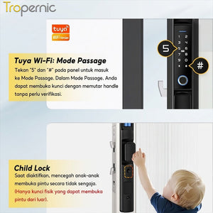 Tuya Smart Door Lock IP65 Waterproof Kunci Pintu Geser Indonesia 5 In 1 Kunci Pintu Rumah with Electronic Anti Lock for Aluminum Door