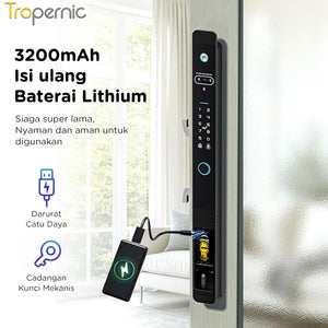 Kunci Pintu Digital Tuya Smart Door Lock 6 In 1 Face Recognition Full Otomatis Camera Intercom Live Video via APP Pintu Sliding Geser Besi Aluminium Slim Lock