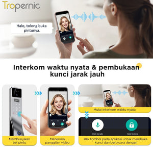 Indonesia Tuya Fully Automatic Smart Door Lock 7 In 1 Kunci Pintu Rumah with HD Camera Palmprint Face Unlock Interkom Dua Arah Kunci Pintu