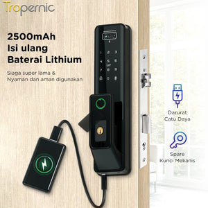 7 In 1 Tuya Smart Door Lock Suara Bahasa Indonesia Pengenalan Wajah Fingerprint Fully Automatic Kunci Pintu Rumah Kamera Intercom Video Live Untuk Pintu Kayu