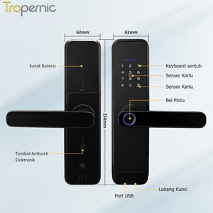 Tuya Kunci Pintu 5 In 1 Smart Door Lock with Doorbell Indonesia Kunci Pintu Sidik Jari Password Kunci Pintu Kamar with Electronic Anti-Lock