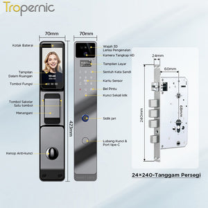 Indonesia Tuya Fully Automatic Smart Door Lock 7 In 1 Kunci Pintu Rumah with HD Camera Palmprint Face Unlock Interkom Dua Arah Kunci Pintu