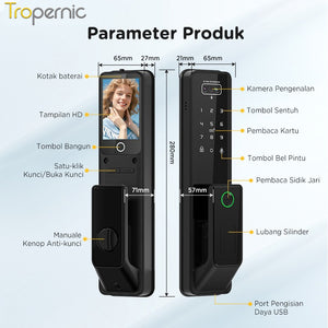 7 In 1 Tuya Smart Door Lock Suara Bahasa Indonesia Pengenalan Wajah Fingerprint Fully Automatic Kunci Pintu Rumah Kamera Intercom Video Live Untuk Pintu Kayu