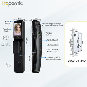 Tuya Smart Door Lock 7 In 1 Kunci Pintu with Camera Pengawasan Video 3D Facial Recognition Palm Print Unlocking Fully Automatic Kunci Pintu Rumah with APP Remote Unlock Two Way Intercom