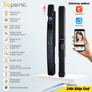 6 In 1 Tuya Smart Door Lock with Security Camera Facial unlocking Kunci Pintu Geser Automatic Kunci Pintu Hidden Fingerprint Design Kunci Pintu Rumah with Intercom Function