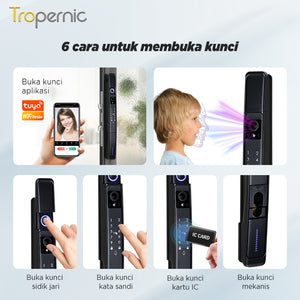 6 In 1 Tuya Smart Door Lock with Security Camera Facial unlocking Kunci Pintu Geser Automatic Kunci Pintu Hidden Fingerprint Design Kunci Pintu Rumah with Intercom Function