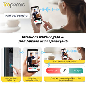 6 In 1 Tuya Smart Door Lock with Security Camera Facial unlocking Kunci Pintu Geser Automatic Kunci Pintu Hidden Fingerprint Design Kunci Pintu Rumah with Intercom Function