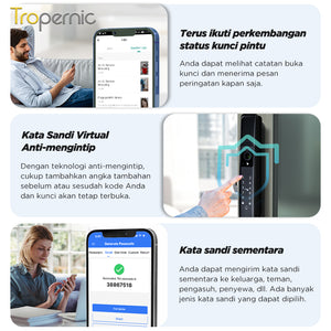 6 In 1 Tuya Smart Door Lock with Security Camera Facial unlocking Kunci Pintu Geser Automatic Kunci Pintu Hidden Fingerprint Design Kunci Pintu Rumah with Intercom Function