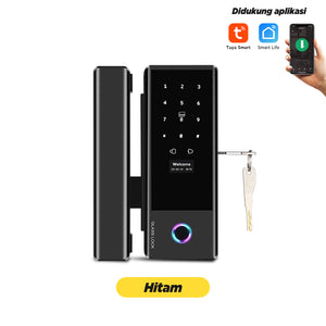 Smart Glass Door Lock Tuya WiFi Kunci Pintu with Doorbell Fingerprint Frameless Kaca Kunci Pintu Smart Door Lock with Key