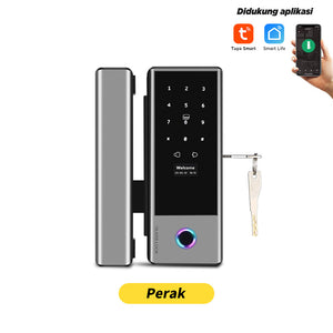 Smart Glass Door Lock Tuya WiFi Kunci Pintu with Doorbell Fingerprint Frameless Kaca Kunci Pintu Smart Door Lock with Key