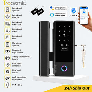TTLOCK Smart Door Lock for Glass Door Fingerprint Kunci Pintu Sliding Kaca Frameless with Key Smart Glass Lock