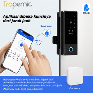 TTLOCK Smart Door Lock for Glass Door Fingerprint Kunci Pintu Sliding Kaca Frameless with Key Smart Glass Lock