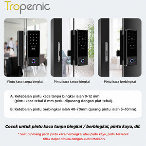TTLOCK Smart Door Lock for Glass Door Fingerprint Kunci Pintu Sliding Kaca Frameless with Key Smart Glass Lock