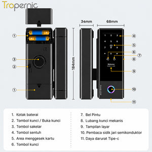 TTLOCK Smart Door Lock for Glass Door Fingerprint Kunci Pintu Sliding Kaca Frameless with Key Smart Glass Lock