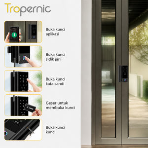 Smart Glass Door Lock Tuya WiFi Kunci Pintu with Doorbell Fingerprint Frameless Kaca Kunci Pintu Smart Door Lock with Key