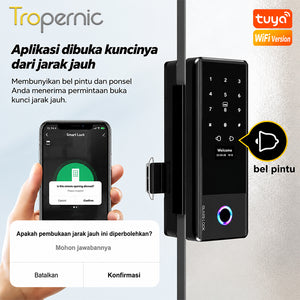 Smart Glass Door Lock Tuya WiFi Kunci Pintu with Doorbell Fingerprint Frameless Kaca Kunci Pintu Smart Door Lock with Key