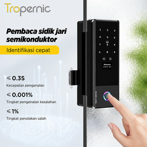 Smart Glass Door Lock Tuya WiFi Kunci Pintu with Doorbell Fingerprint Frameless Kaca Kunci Pintu Smart Door Lock with Key